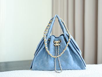 	 Colestore Chanel 25 Small Handbag Suede Calfskin & Gold-Tone Metal Blue 30x26x14cm