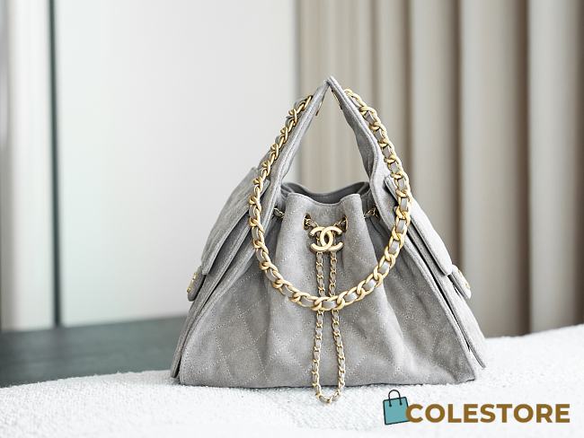 Colestore Chanel 25 Small Handbag Suede Calfskin & Gold-Tone Metal Light Grey 30x26x14cm - 1