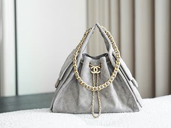 Colestore Chanel 25 Small Handbag Suede Calfskin & Gold-Tone Metal Light Grey 30x26x14cm