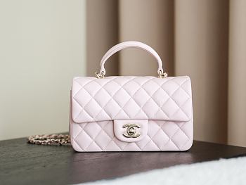 Colestore Chanel Classic Mini Top Handle Bag in Lambskin & Gold-Tone Metal, Light Pink 20x13x9cm