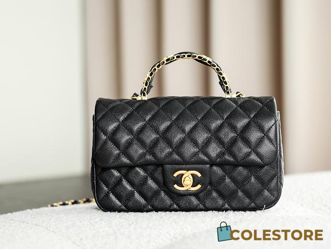 Colestore Chanel Top Handle Flap Bag in Grained Calfskin & Gold-Tone Metal, Black 13.5x22.5x6cm - 1