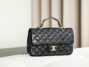 Colestore Chanel Top Handle Flap Bag in Grained Calfskin & Gold-Tone Metal, Black 13.5x22.5x6cm - 3