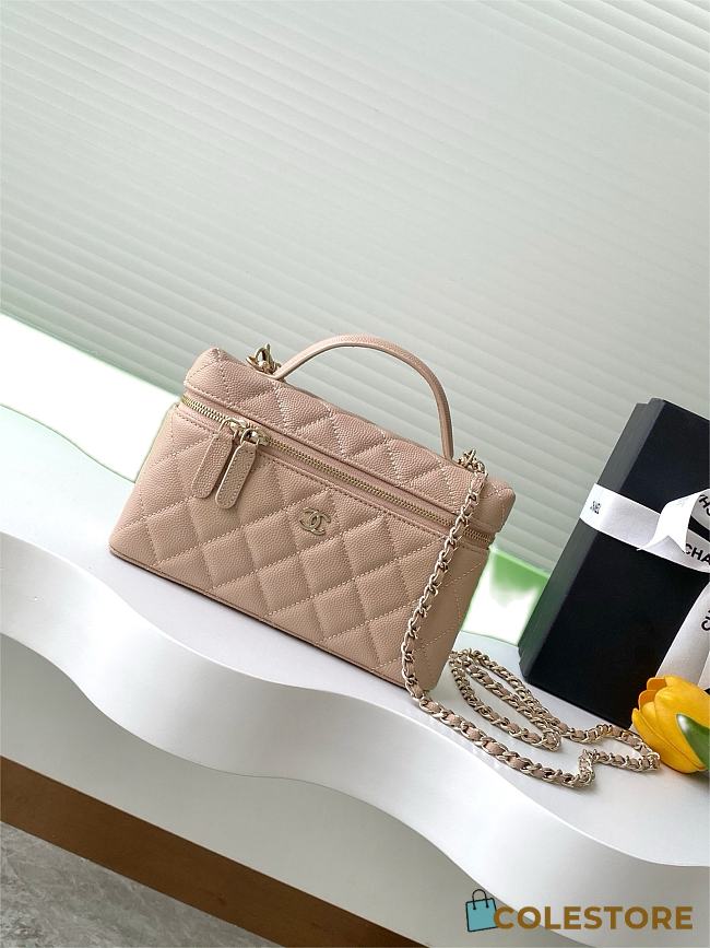 Colestore Chanel Top Handle Vanity With Chain Beige Caviar 19x14x5cm - 1