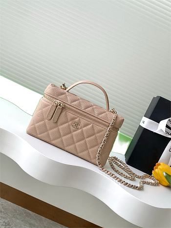 Colestore Chanel Top Handle Vanity With Chain Beige Caviar 19x14x5cm
