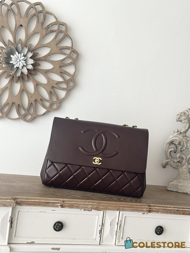 	 Colestore Chanel Oversized CC Flap Bag In Lambskin Brown 33x11x23cm - 1