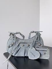 Colestore Balenciaga Women's Le Cagole Shoulder Bag Small With Rhinestones in Blue Washed and Frayed Denim 33x16x8.4cm - 1