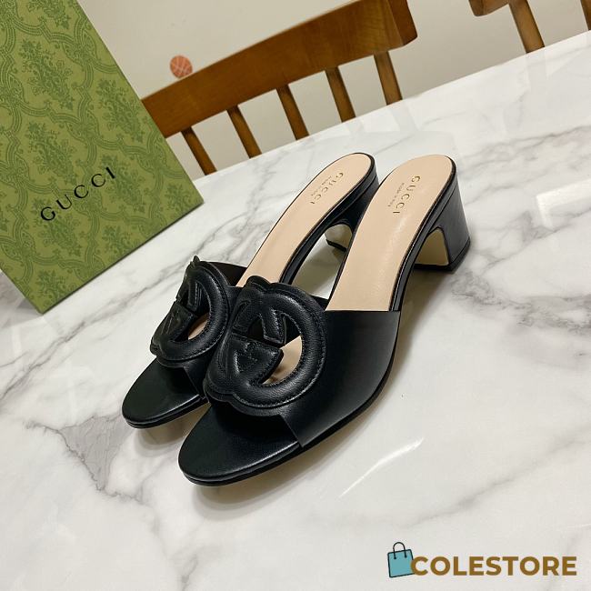 Colestore Gucci Women's Slide Sandal with Interlocking G Black Leather - 1