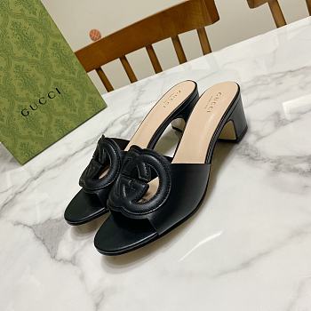 Colestore Gucci Women's Slide Sandal with Interlocking G Black Leather