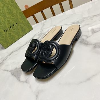 Colestore Gucci Slide Sandal with Interlocking G Black Leather