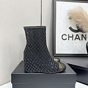 Colestore Chanel Quilted Sequin Knit Ankle Boots With Gold Cap Toe Black - 1