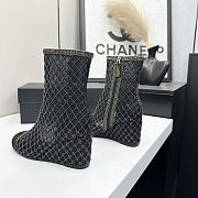 Colestore Chanel Quilted Sequin Knit Ankle Boots With Gold Cap Toe Black - 6