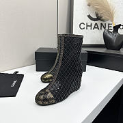 Colestore Chanel Quilted Sequin Knit Ankle Boots With Gold Cap Toe Black - 5