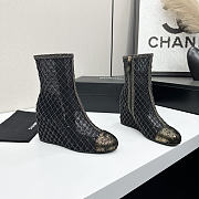 Colestore Chanel Quilted Sequin Knit Ankle Boots With Gold Cap Toe Black - 4