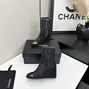 Colestore Chanel Quilted Sequin Knit Ankle Boots With Gold Cap Toe Black - 3