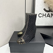 Colestore Chanel Quilted Sequin Knit Ankle Boots With Gold Cap Toe Black - 2
