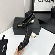 Colestore Chanel Embellished Mesh Pumps With Signature Pearl Heel Black/Gold - 6