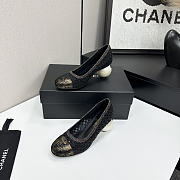 Colestore Chanel Embellished Mesh Pumps With Signature Pearl Heel Black/Gold - 3