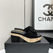 Colestore Chanel Camellia Platform Slide Sandals With Cork Wedge Black - 1
