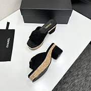 Colestore Chanel Camellia Platform Slide Sandals With Cork Wedge Black - 3
