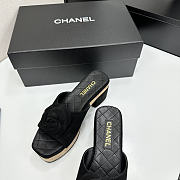 Colestore Chanel Camellia Platform Slide Sandals With Cork Wedge Black - 6