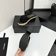 Colestore Chanel Camellia Platform Slide Sandals With Cork Wedge Black - 4