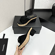 Colestore Chanel Camellia Platform Slide Sandals With Cork Wedge Black - 5
