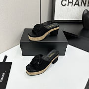 Colestore Chanel Camellia Platform Slide Sandals With Cork Wedge Black - 2