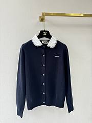 Colestore  Miu Miu Navy Cashmere Cardigan With Embroidered Poplin collar - 1