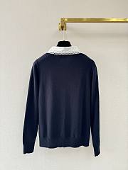Colestore  Miu Miu Navy Cashmere Cardigan With Embroidered Poplin collar - 5