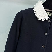 Colestore  Miu Miu Navy Cashmere Cardigan With Embroidered Poplin collar - 3