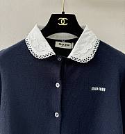 Colestore  Miu Miu Navy Cashmere Cardigan With Embroidered Poplin collar - 2