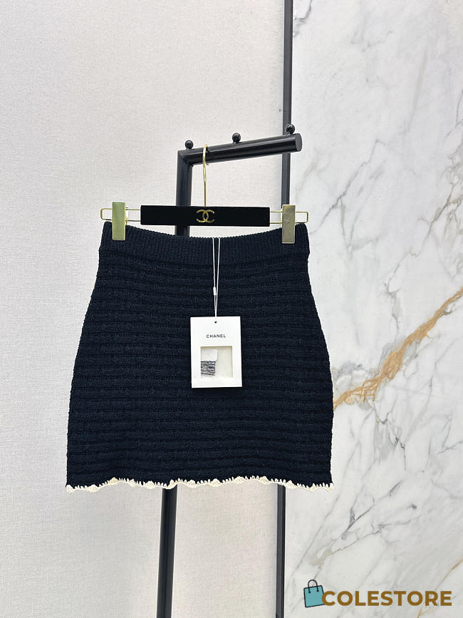 Colestore Chanel Skirt   Silk & Cotton Black & Cream White - 1