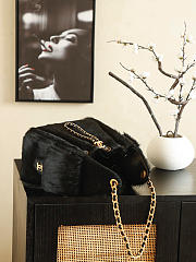 Colestore Chanel 25 Small Handbag Faux Fur Drawstring Shoulder Bag With CC Chain Black 30x26x14cm - 4
