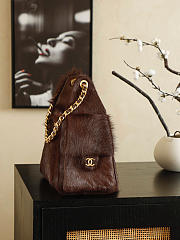 Colestore Chanel 25 Small Handbag Faux Fur Drawstring Shoulder Bag With CC Chain Brown 30x26x14cm - 5