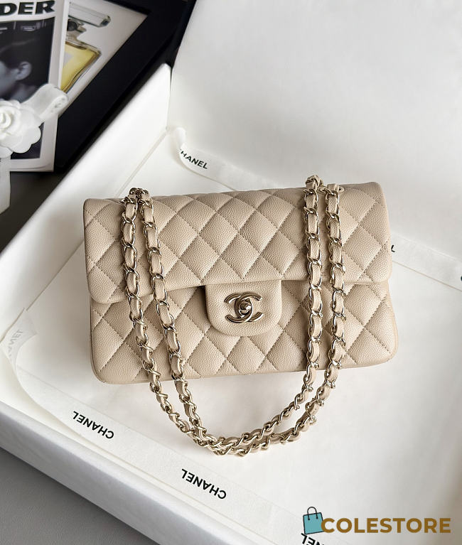 Colestore Chanel Classic Mini Flap Bag In Beige Caviar With Light Gold-Tone Hardware 20cm - 1