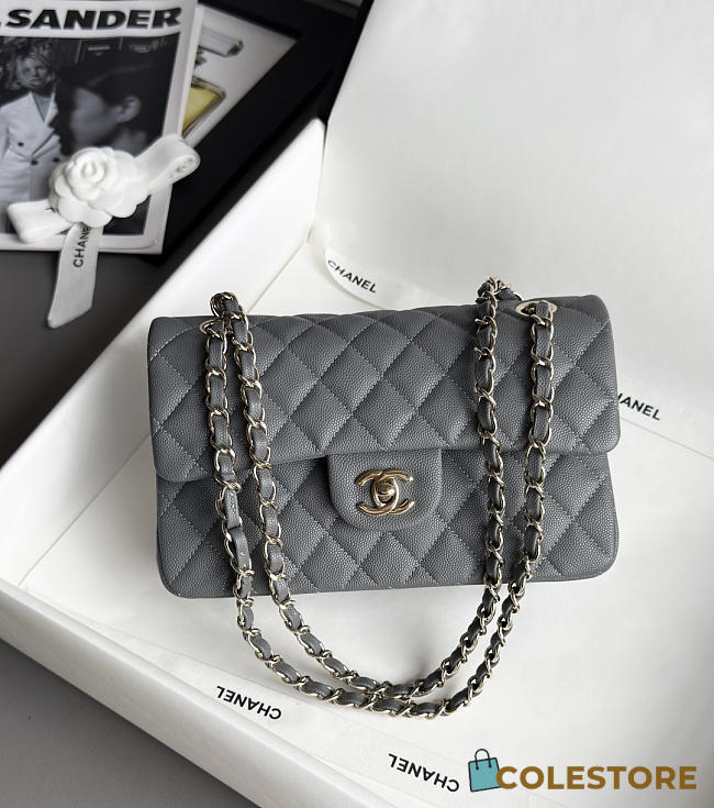 Colestore Chanel Classic Mini Flap Bag In Dark Grey Caviar With Light Gold-Tone Hardware 20cm - 1