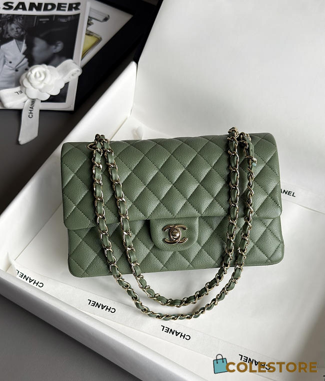 Colestore Chanel Classic Mini Flap Bag In Dark Green Caviar With Light Gold-Tone Hardware 20cm - 1