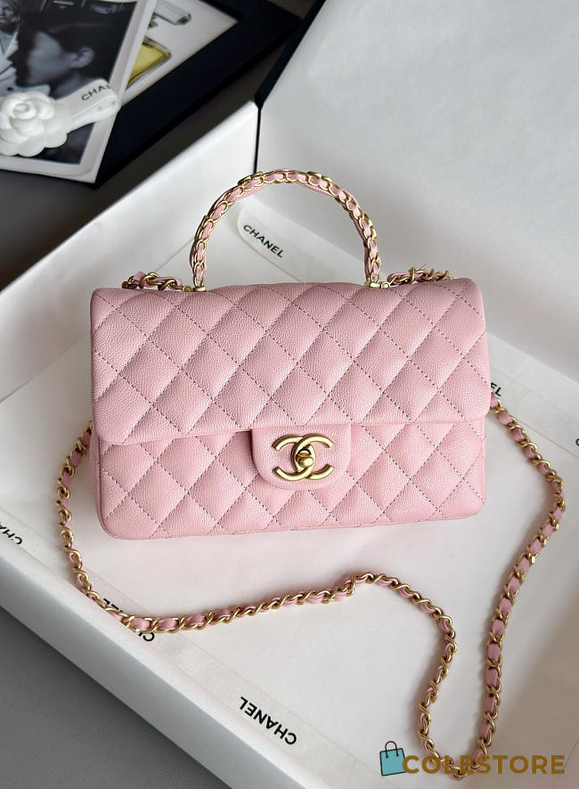 Colestore Chanel Small Coco Handle Flap Bag In Pink Caviar With Gold-Tone Hardware 13.5x22.5x6cm - 1
