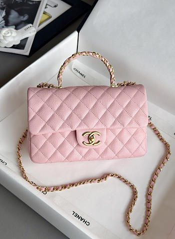 Colestore Chanel Small Coco Handle Flap Bag In Pink Caviar With Gold-Tone Hardware 13.5x22.5x6cm