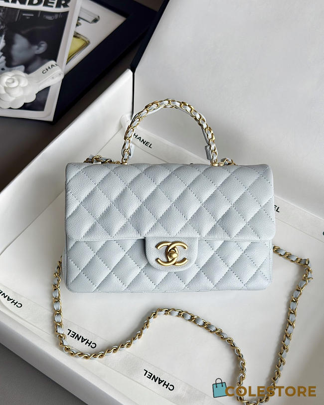 Colestore Chanel Small Coco Handle Flap Bag In Light Blue Caviar With Gold-Tone Hardware 13.5x22.5x6cm - 1