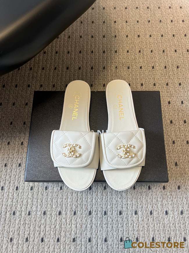 Colestore Chanel Mules Shiny Calfskin  White - 1