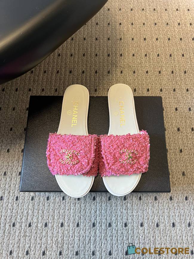 Colestore Chanel Mules Tweed Pink - 1
