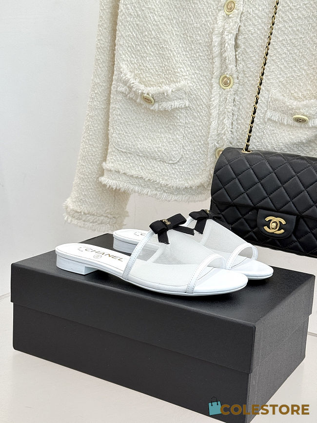 Colestore Chanel Mules Mesh White & Black - 1