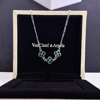 Colestore Van Cleef & Arpels Alhambra Three-Motif Necklace In Green Malachite