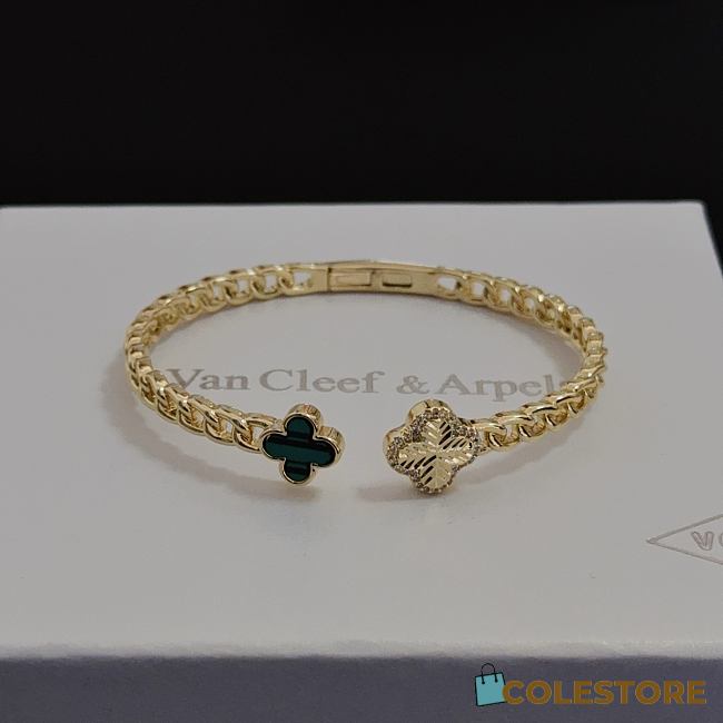 Colestore Van Cleef & Arpels Alhambra Open Cuff Bracelet Yellow Gold & Green Clover Motif - 1