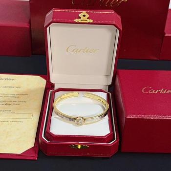 Colestore Cartier Inspired Yellow Gold Diamond Bangle with Pavé Center Motif