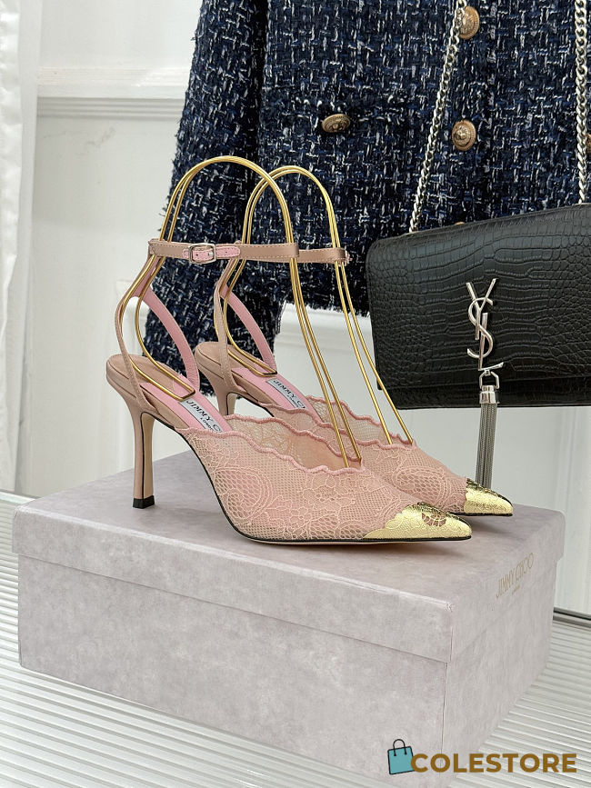 Colestore Jimmy Choo Rose Jimmy Choo Lace Pumps with Metal Lace Detail rose / light gold - 1