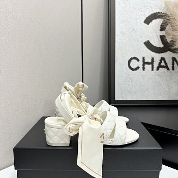 Colestore Chanel Quilted Lambskin Sandals With Scarf Detail  White