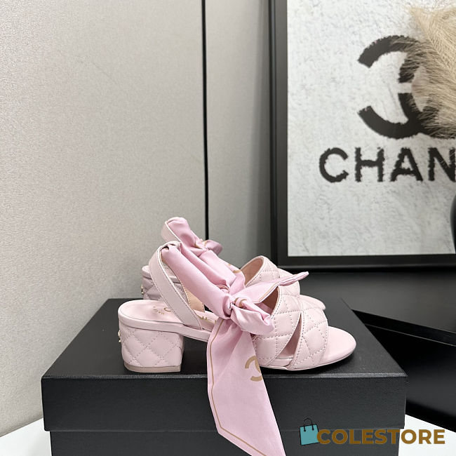 Colestore Chanel Quilted Lambskin Sandals With Scarf Detail  Pink - 1