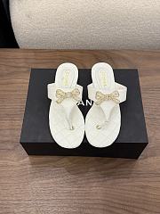 Colestore Chanel Quilted Lambskin Thong Sandals With Bow Detail  White & Gold - 1
